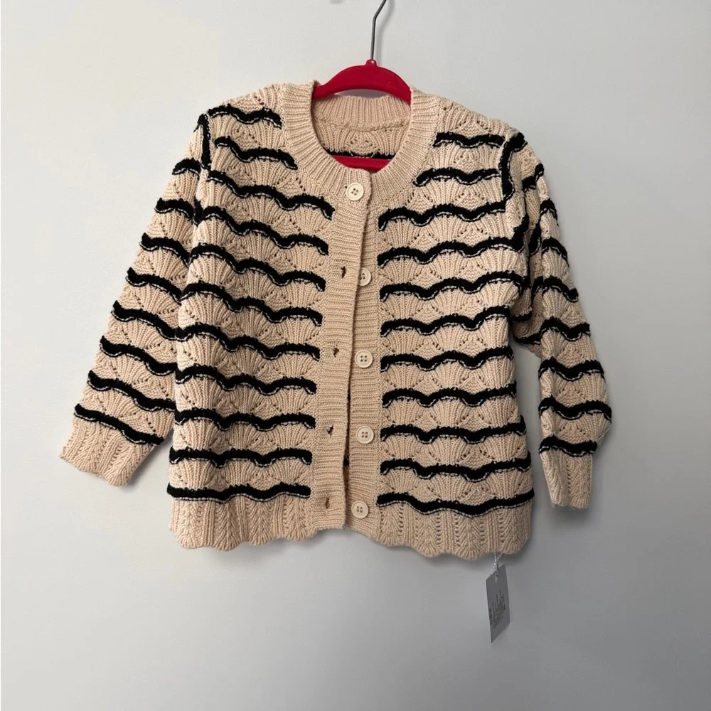 Toddler Cream and Black Striped Knit Cardigan Set - Picture 9 of 12